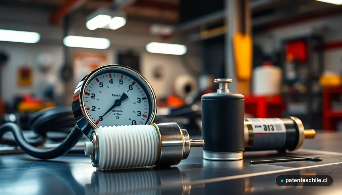Herramientas profesionales para recarga de aire acondicionado automotriz en un taller.
