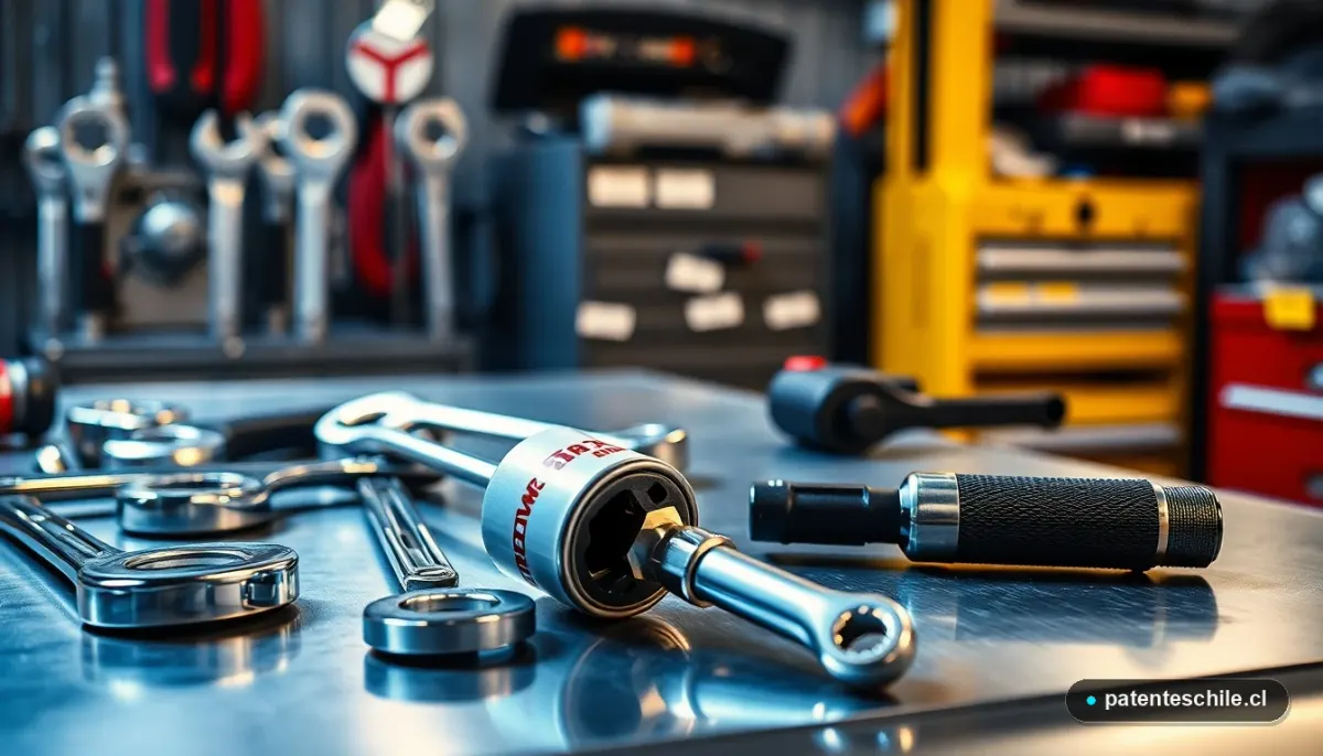 Herramientas y repuestos para el mantenimiento del automóvil en un taller mecánico limpio y profesional.
