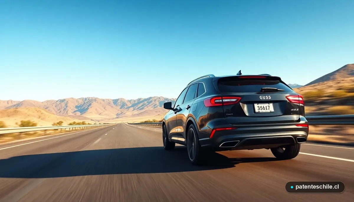 Conductor manejando un SUV moderno en una carretera chilena con los Andes de fondo, ilustrando la conducción segura sin distracciones.